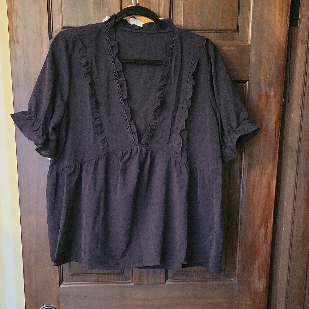 SHEIN Black Ruffle Trim Blouse